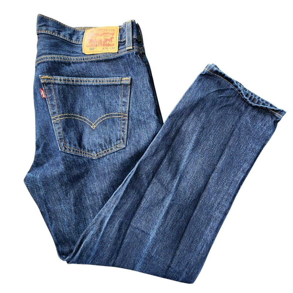 Levis‎ 550 Relaxed Fit Tapered Leg Dark Wash Blue Denim Jeans Mens 36x32